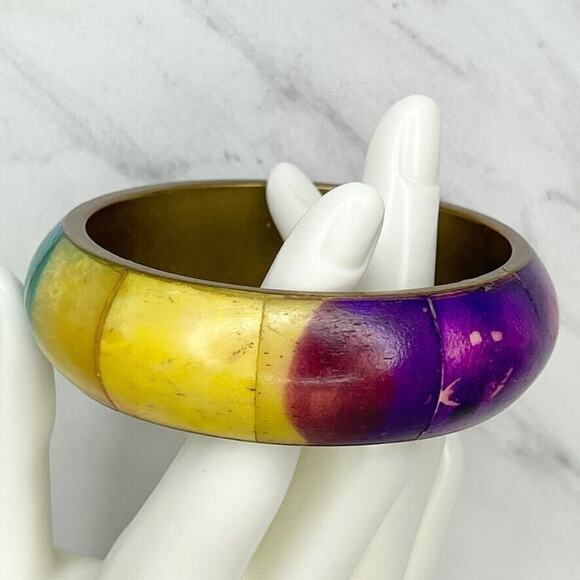 Vintage Chunky Rainbow Inlay Bangle Bracelet ✨ - Picture 3 of 6